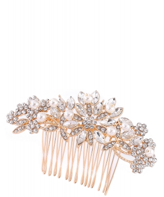 Rhinestone Hair Comb HM320005 GOLD CL